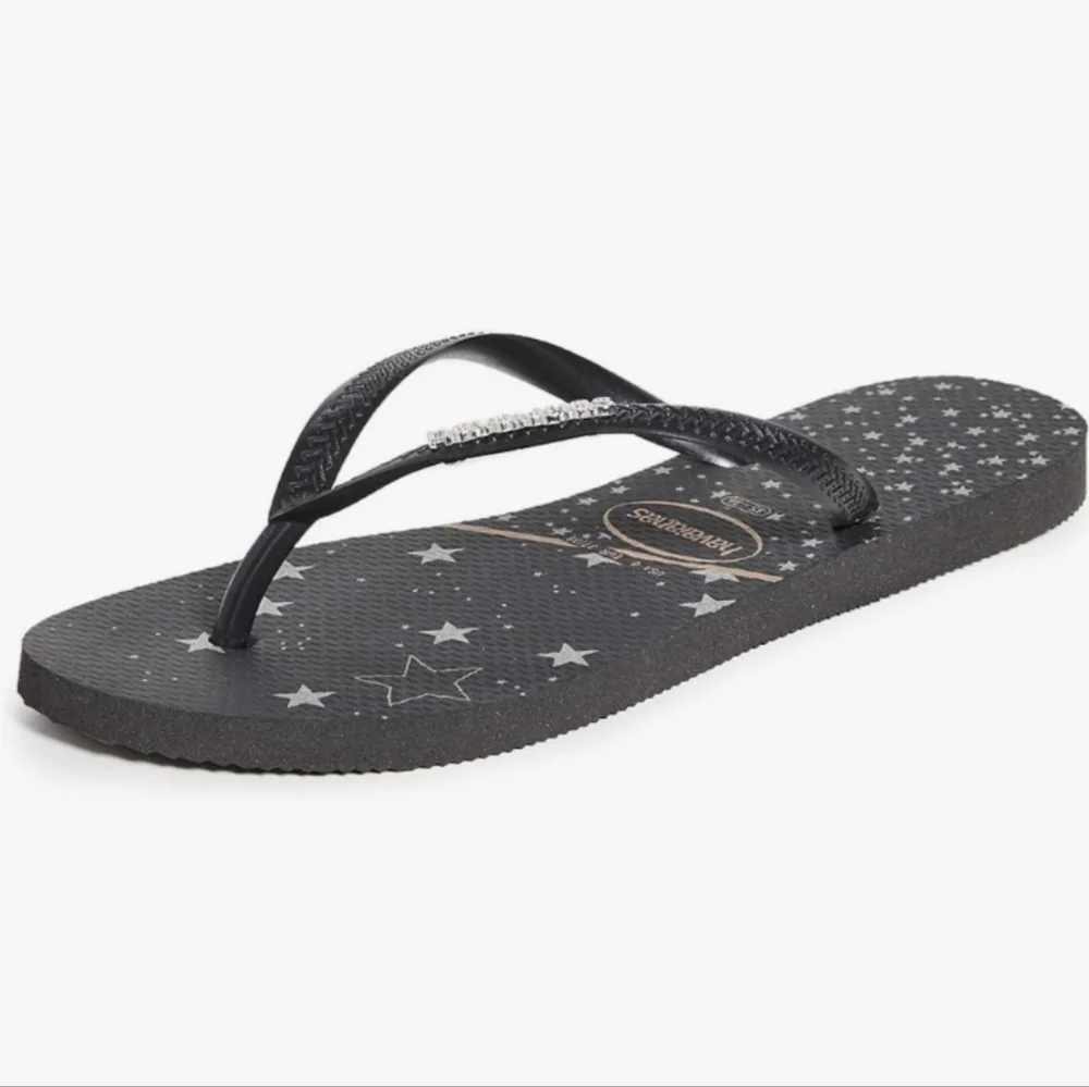Havaianas Slim Logo Metallic Sandal Black 7/8 & 9/10 - Picture 1 of 5